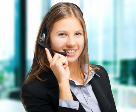 Business woman wearing a headset.